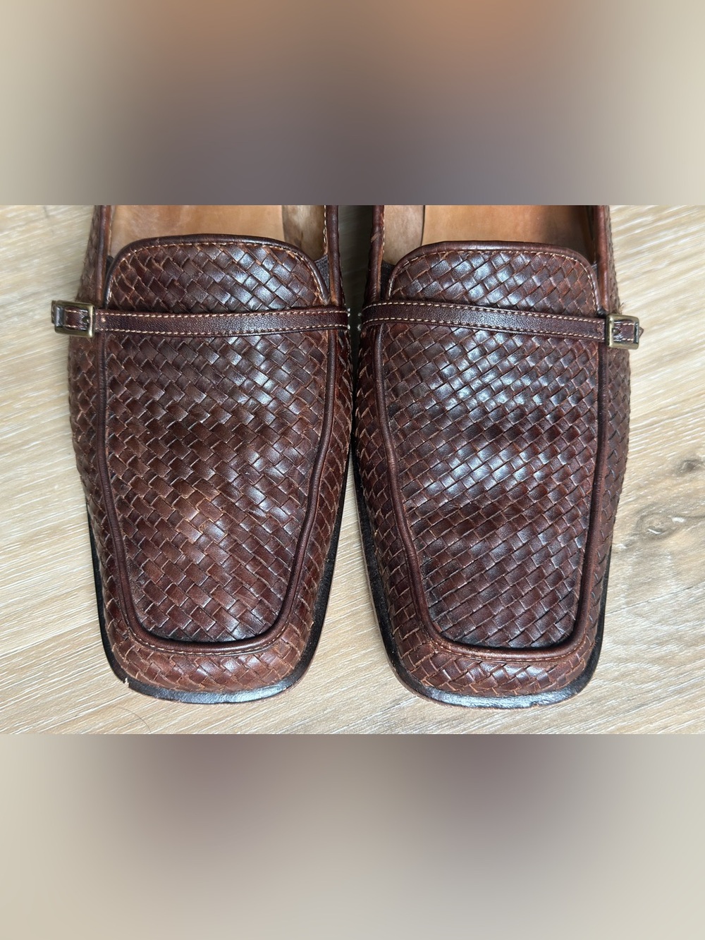 Sesto Meucci Hand Woven Leather Pumps Brown Italian Loafers 90s Vintage Size 10 - Picture 6 of 10